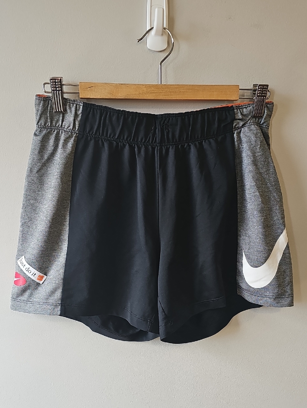Nike Small Black and Heather Gray Women's Athletic Shorts with White Swoosh
